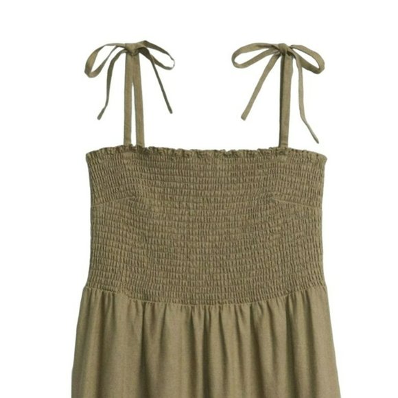 GAP Women's Smocked Bodice Shoulder Tie Midi Dress Olive Green Size 16-18 XL - Picture 5 of 8
